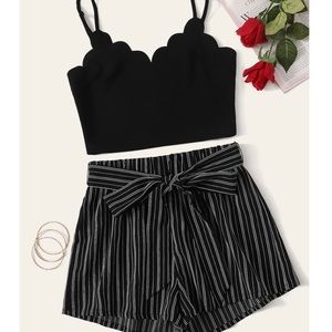 SCALLOP EDGE BOHO STYLE CAMI TOP AND SHORT SET